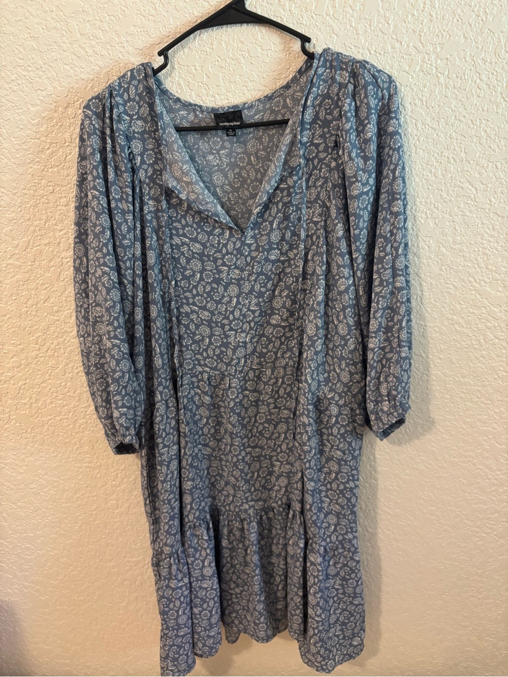 Wallpapher Blue Floral V-Neck Tiered Midi Dress